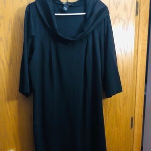 Black cowl neck sheath dress